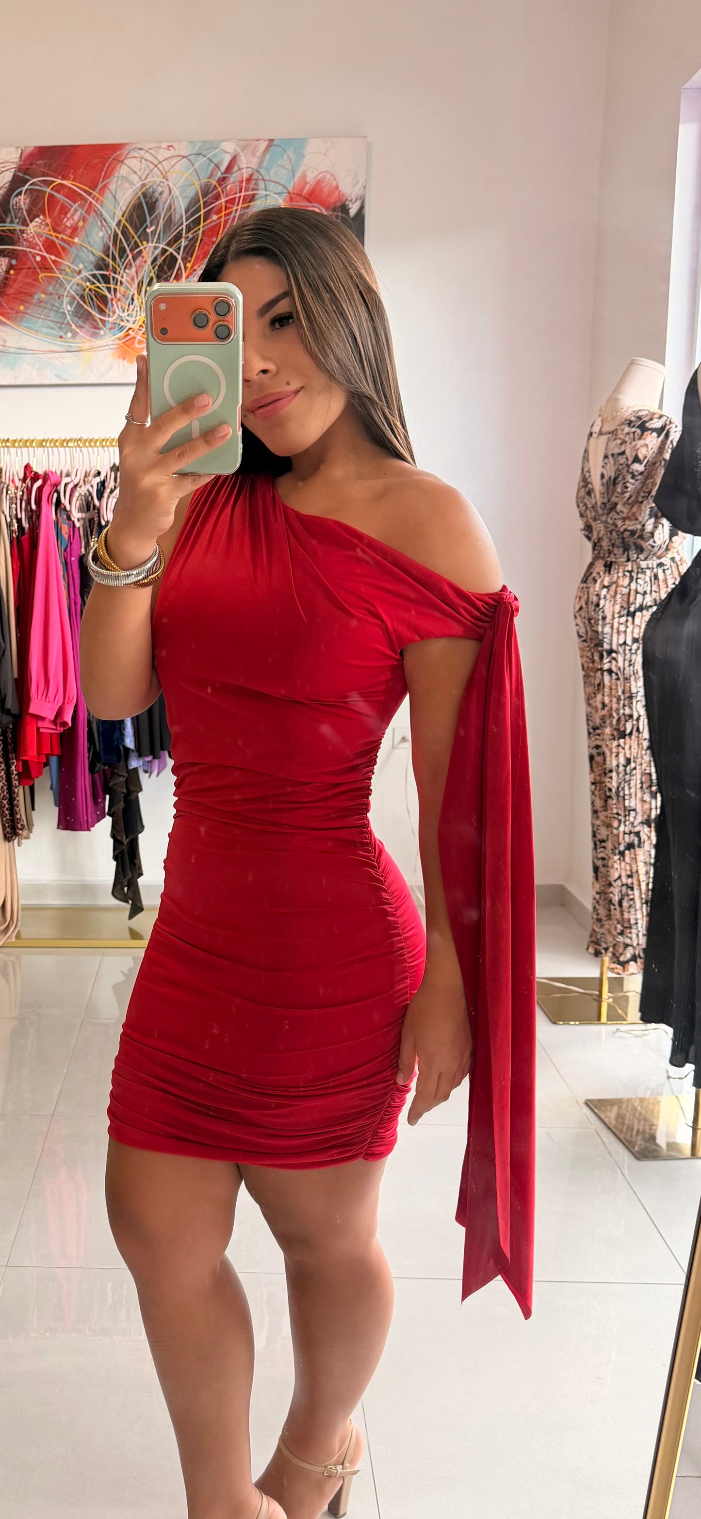 Off The Shoulder Knot Mini Dress