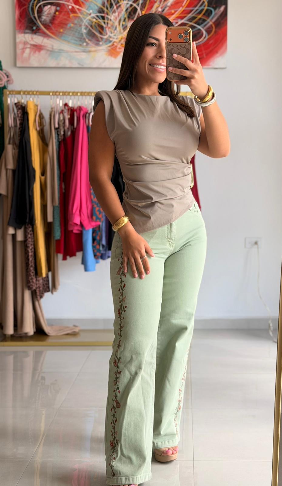 Kakhi Top with gold detail