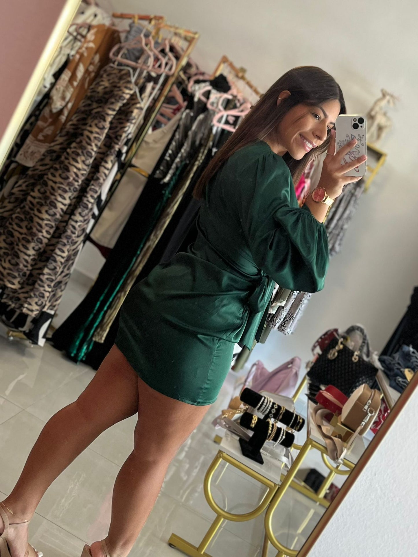 Green Satin Mini Dress