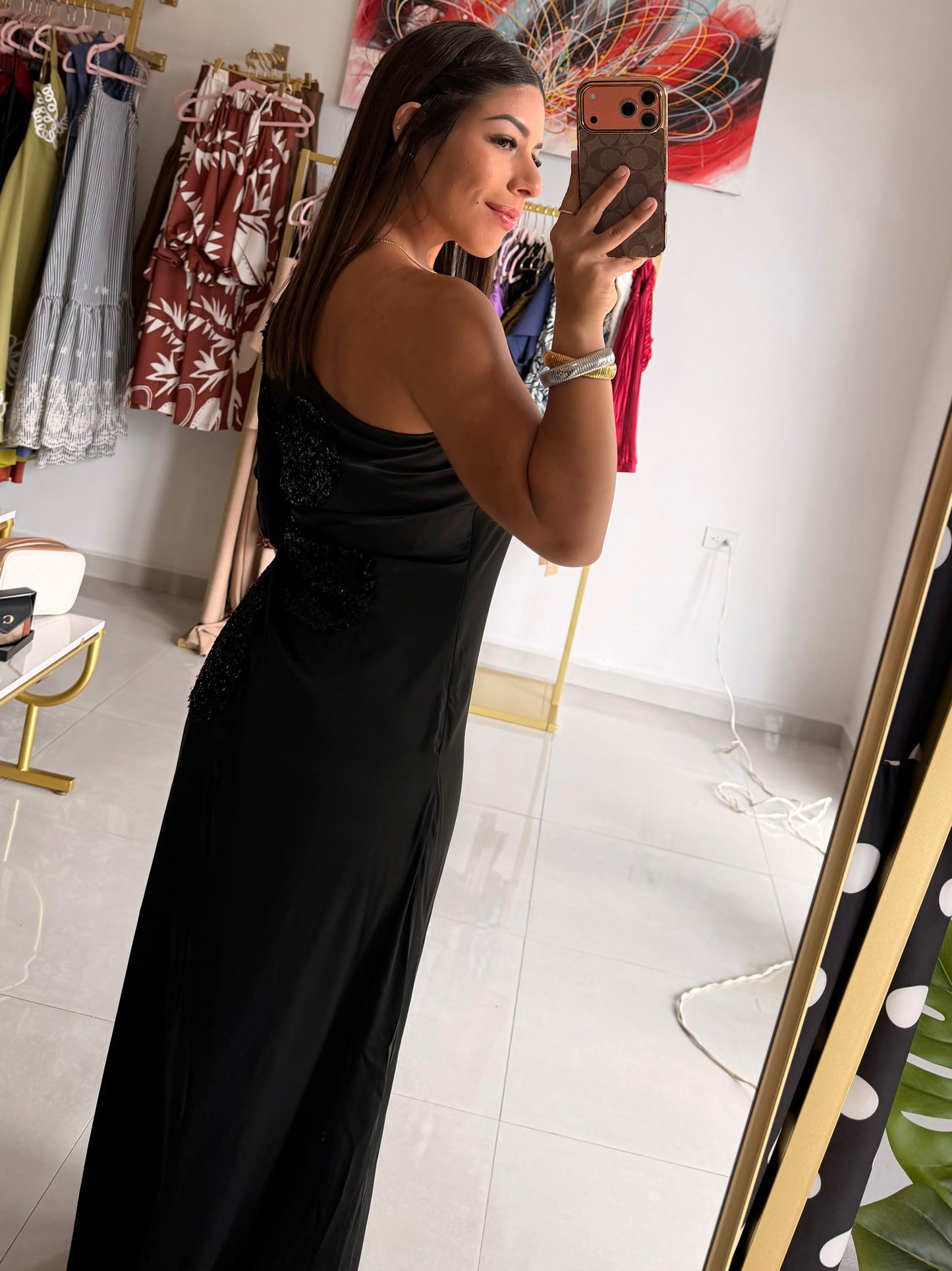 One Shoulder Satin Maxi Dress