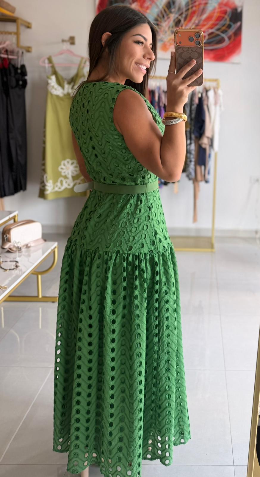 Green Midi Dress with belt