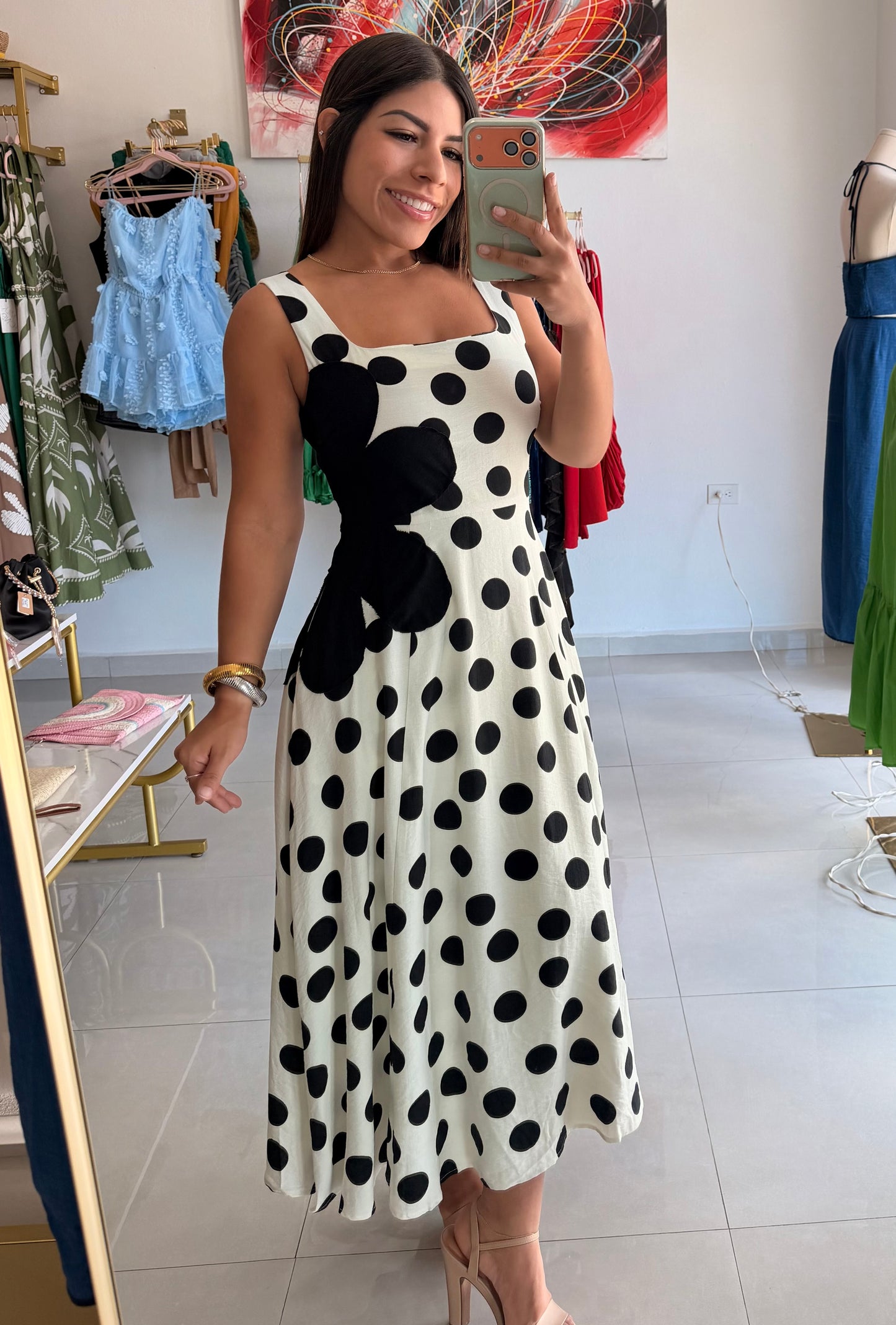 Polka Dot Flared Midi Dress