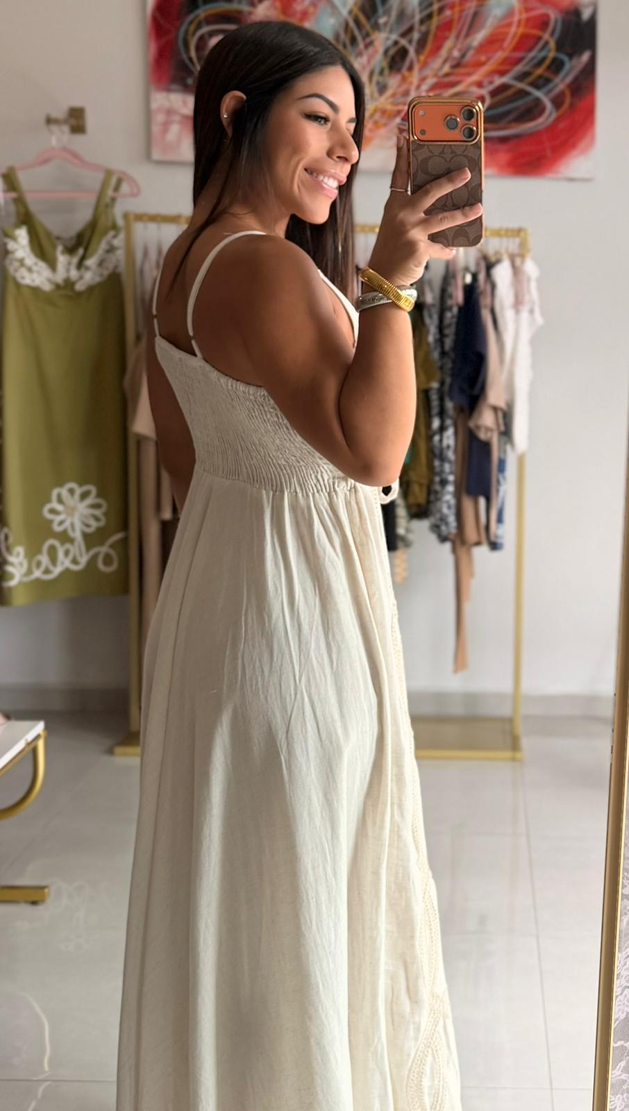 Ivory Maxi Dress with embroidery cream
