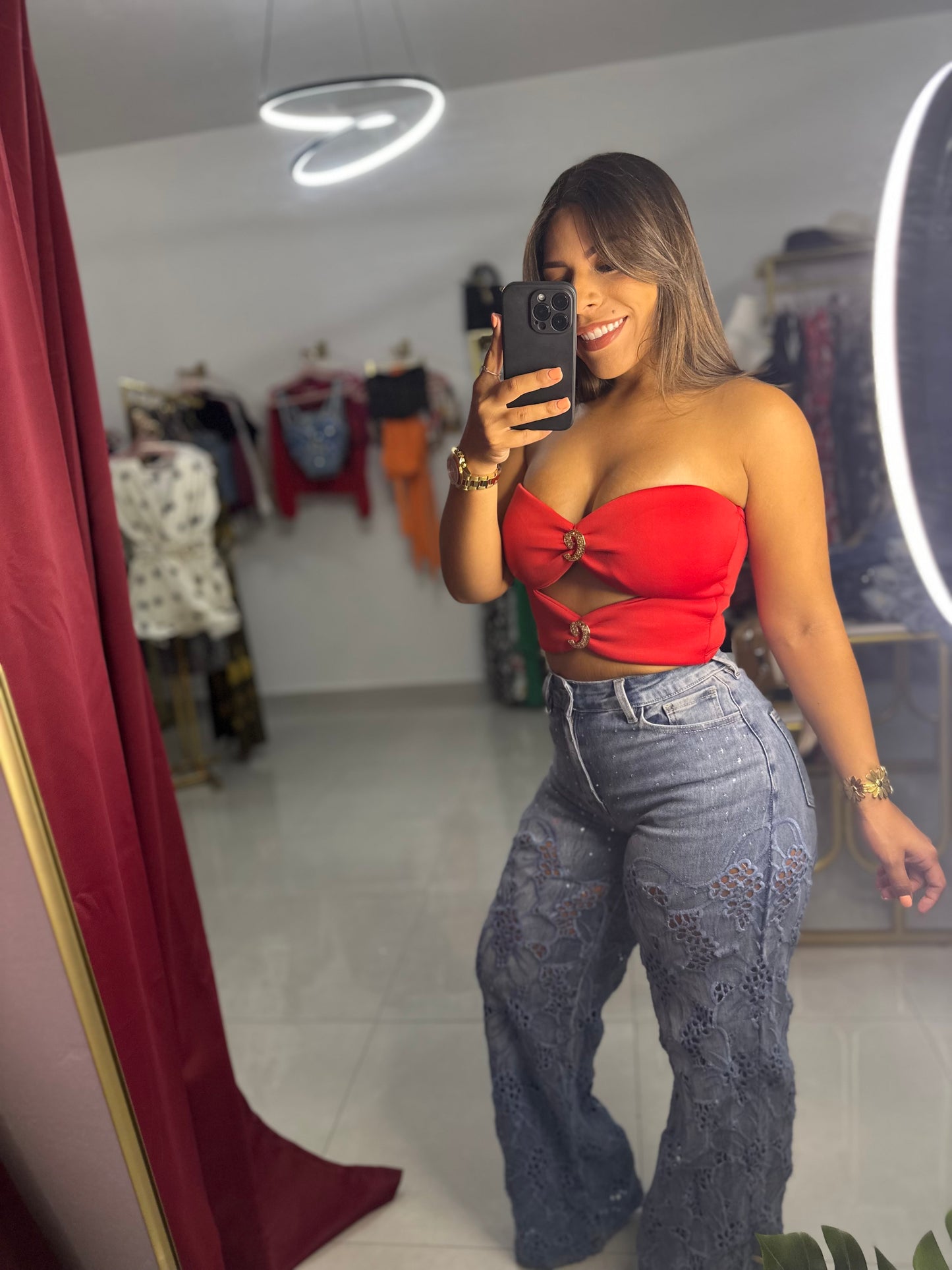 Cut Off Crop Top-Red
