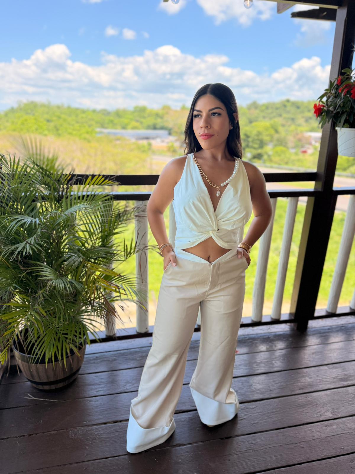 White & Cream Set Pants