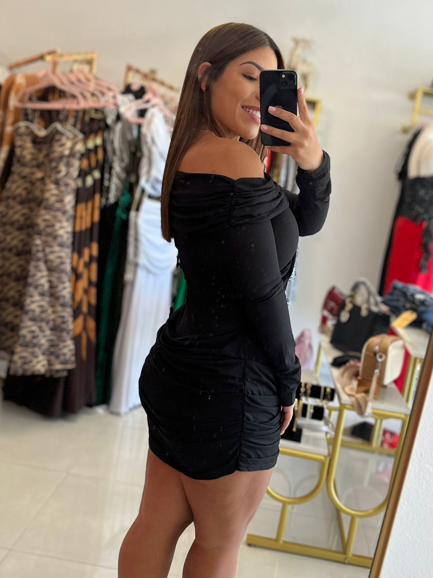 Moss Off Shoulder Drape Dress