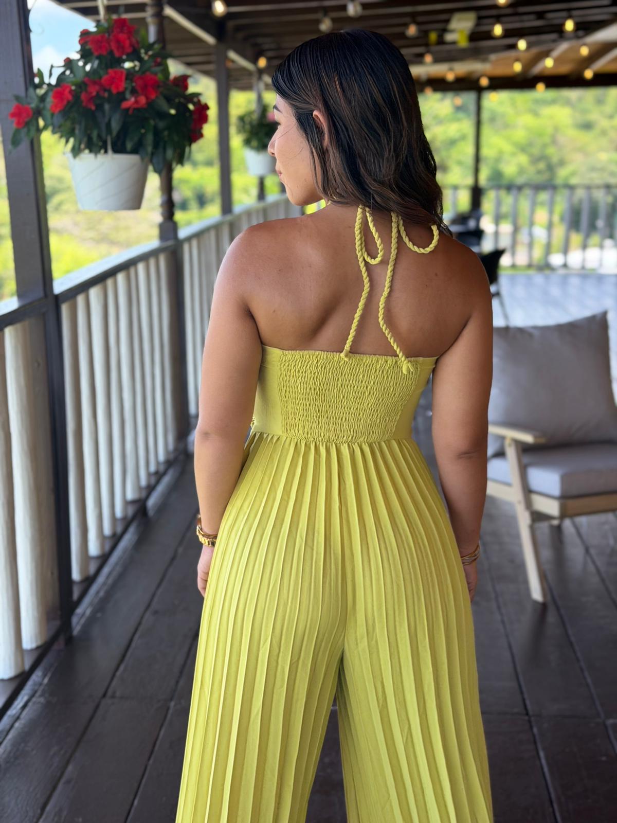 Pleated Braided Strap Halter Jumpsuit