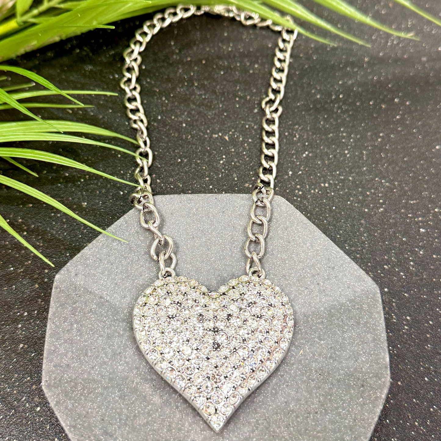 Bold Quarts Heart Silver Necklace