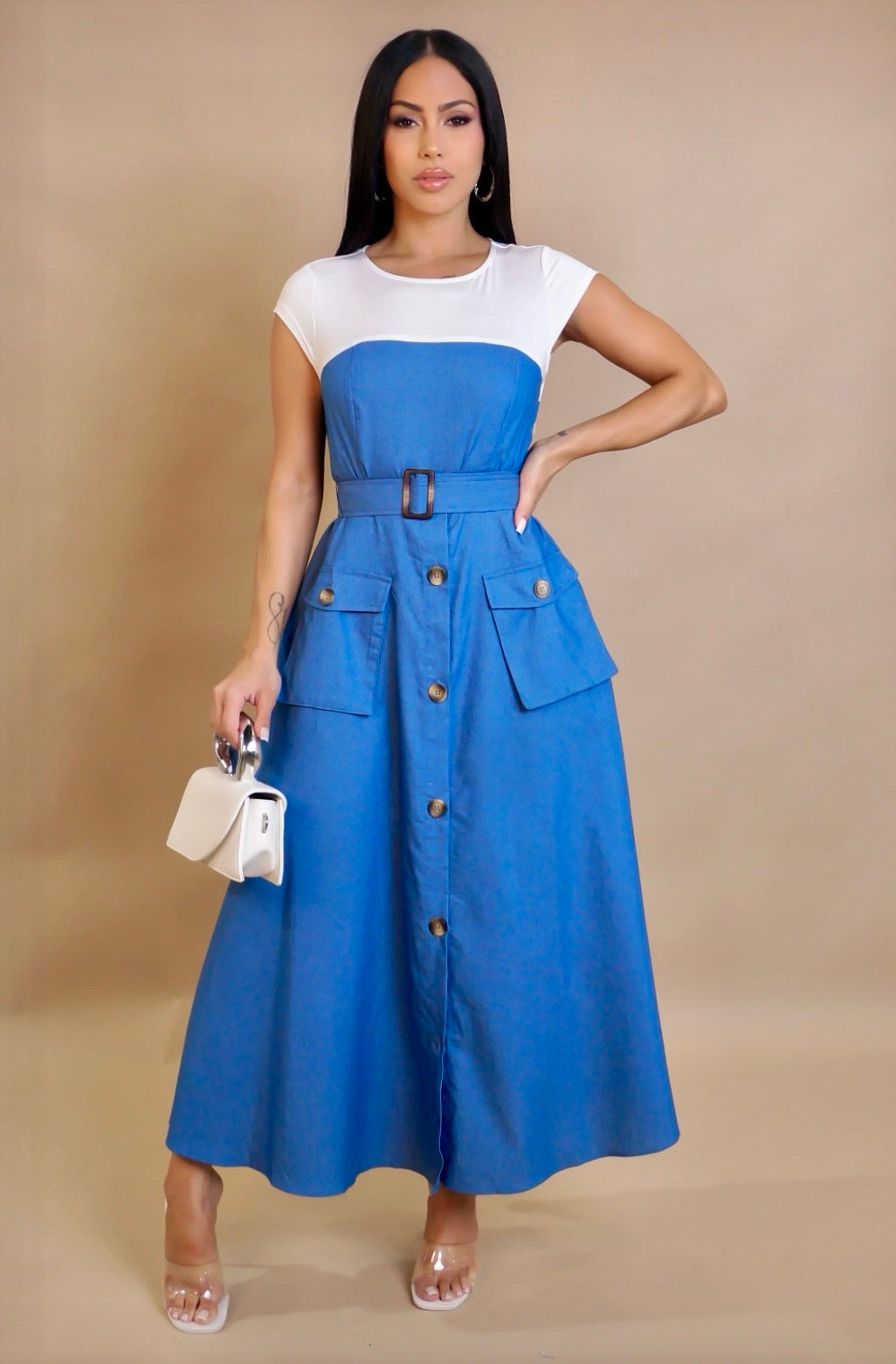 Spring MIDI Dress-Denim