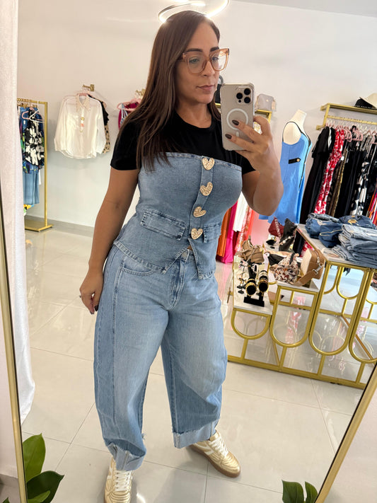 Black & Denim Crop Top