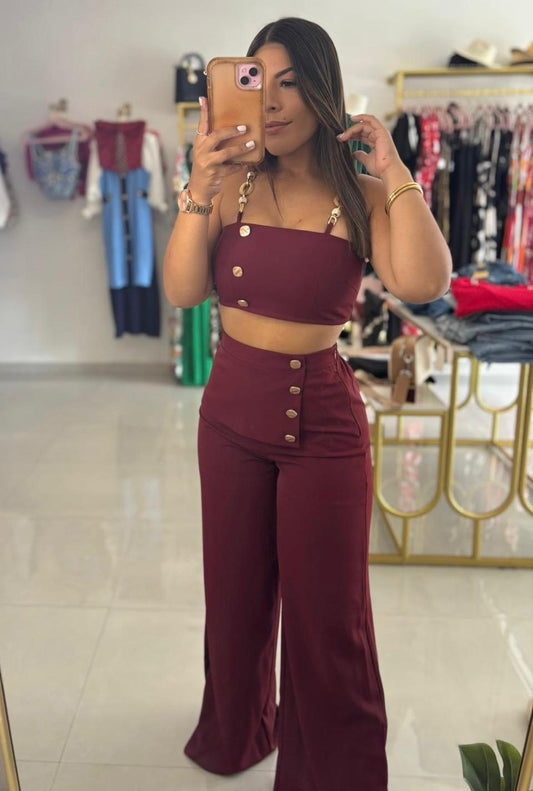 Escape Pant Set-Burgundy