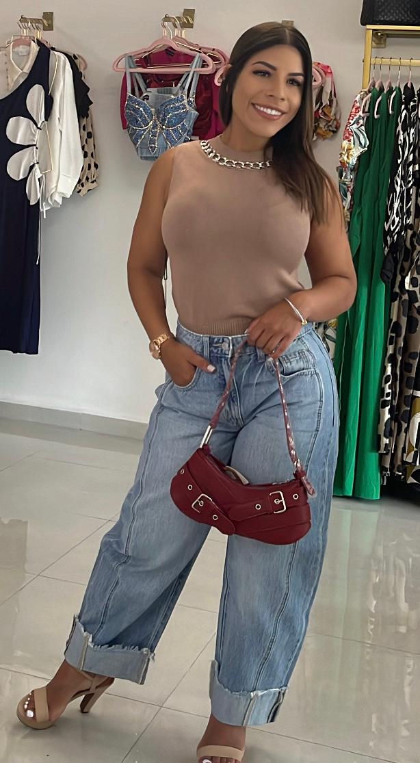 Sleeveless Knit Top With Chain Trim- Mocha