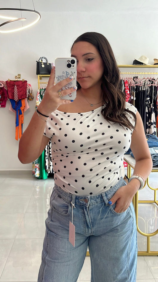 Off Shoulder Polka Dot T shirt