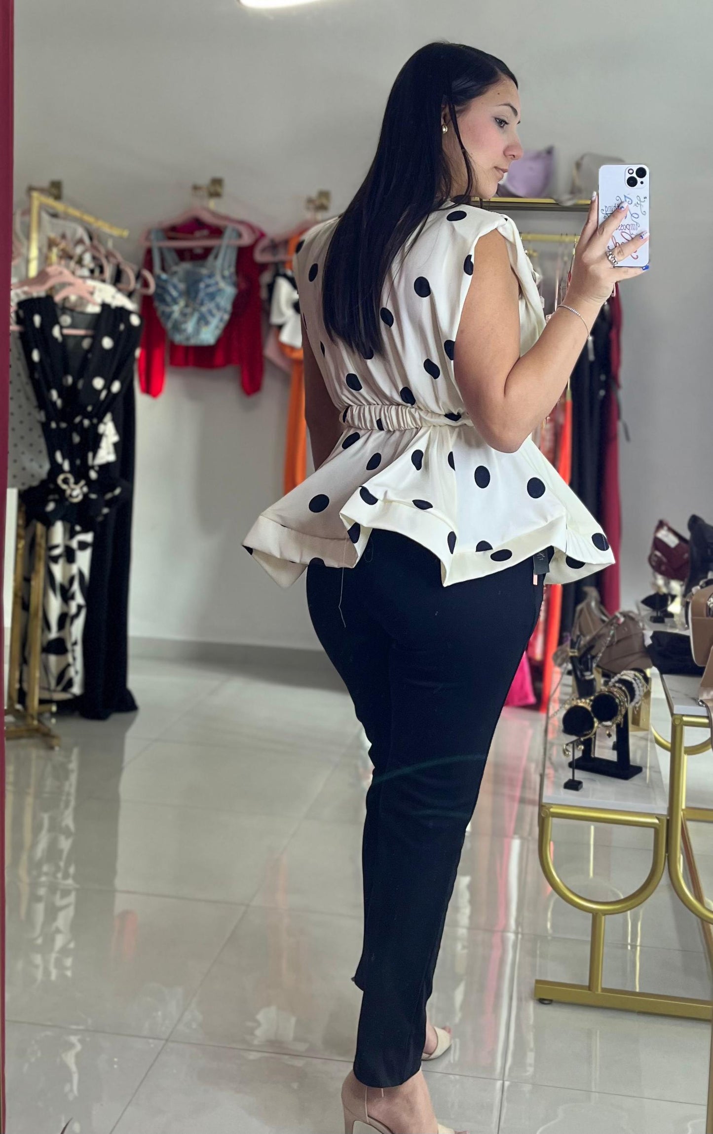 Polka Dot Peplum Tank Top