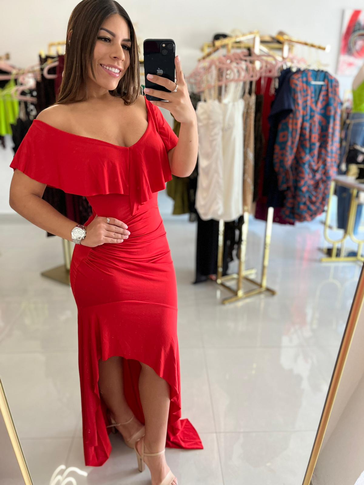 Off Shoulder Maxi Dress Red