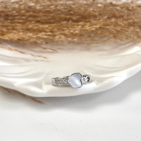 Silver Ring with open with open and white heart