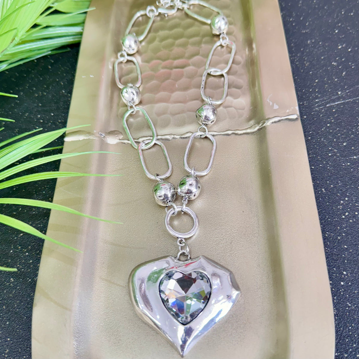Clear Quartz Heart Silver Necklace