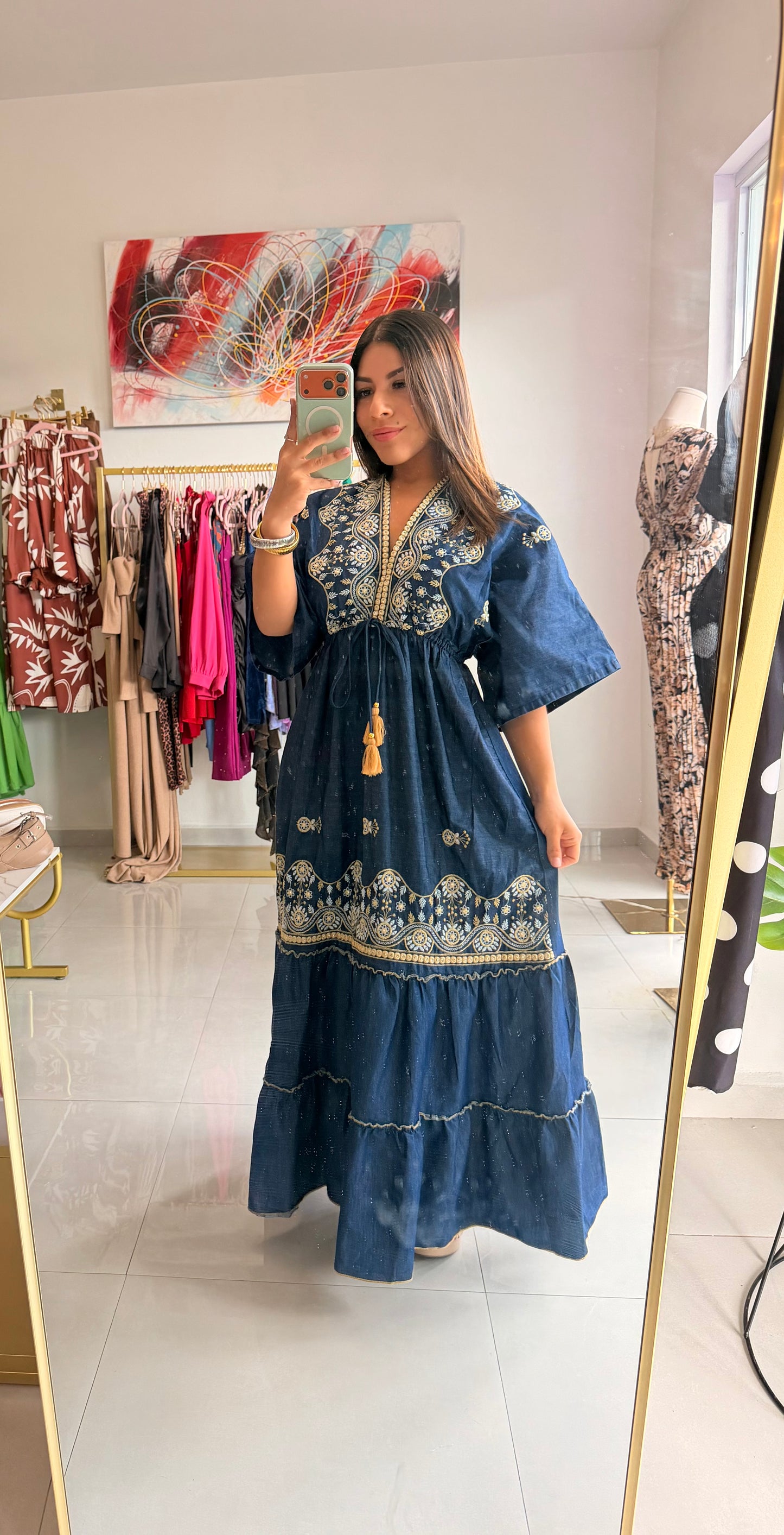 Denim Boho Style Maxi Dress