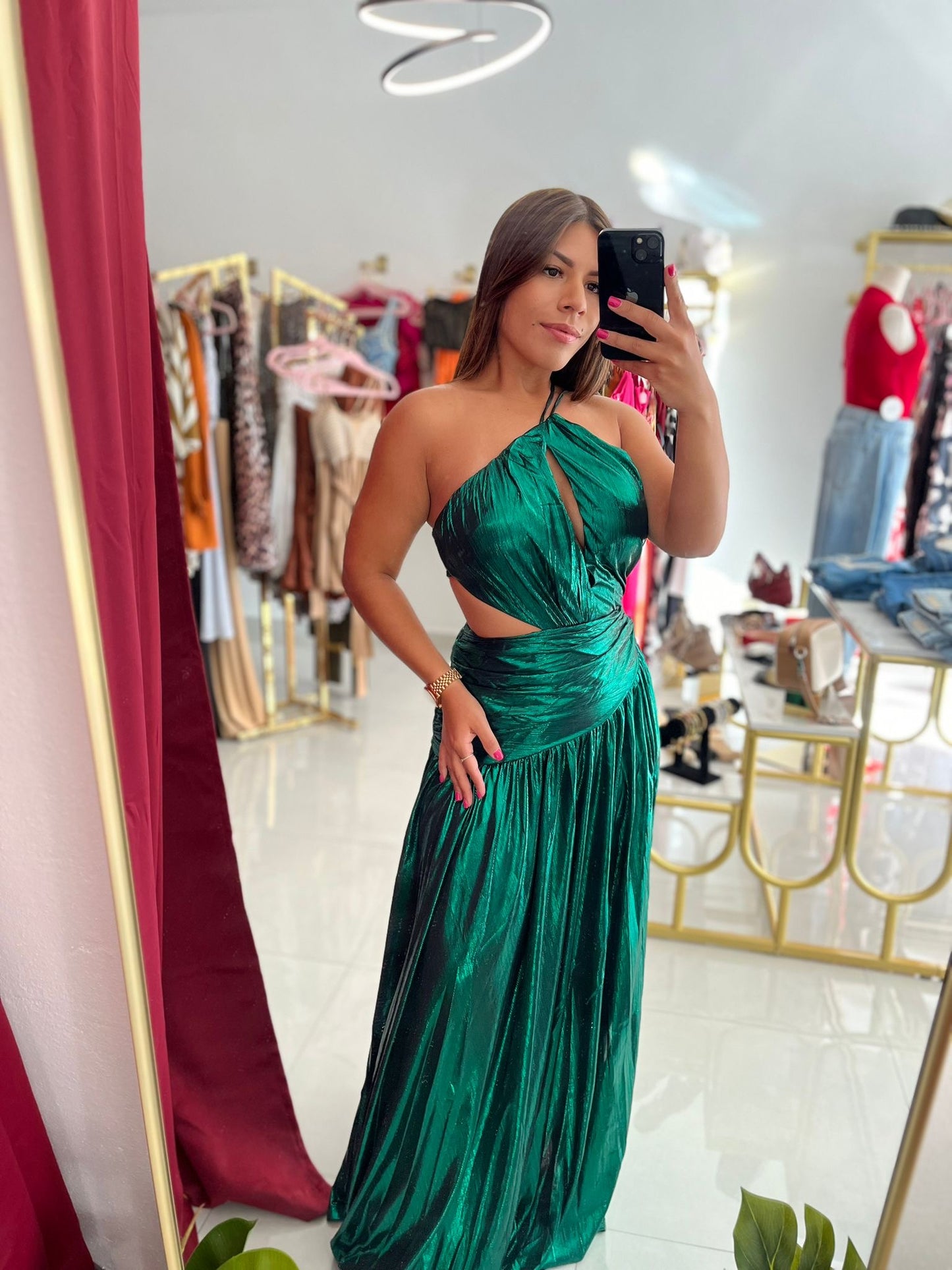 Metalic Green Elegant Maxi Dress