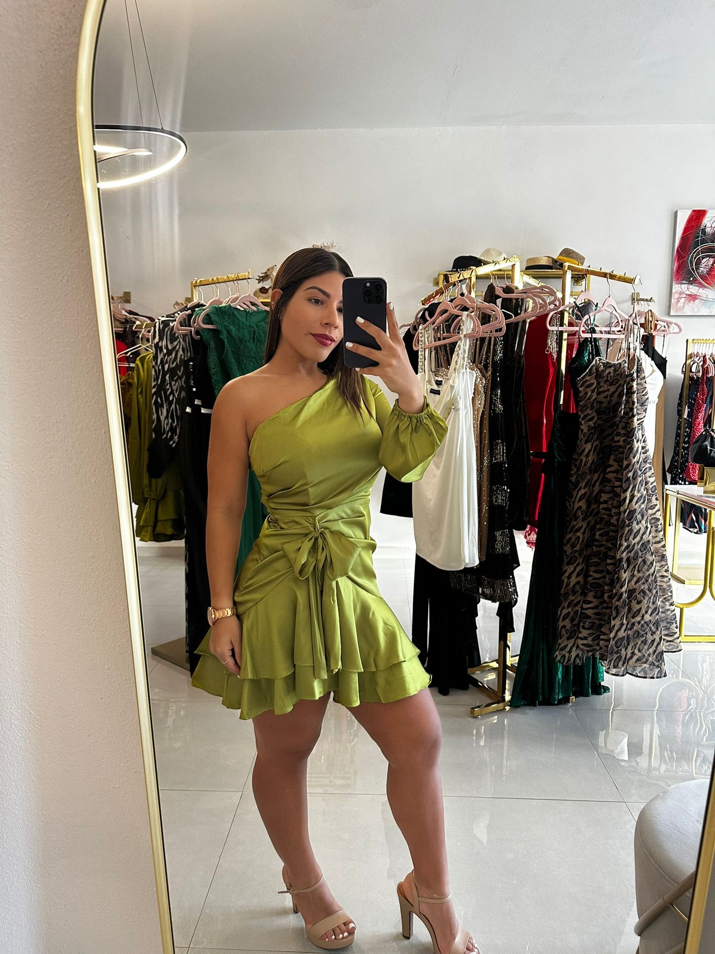 One Shoulder Satin Mini Dress