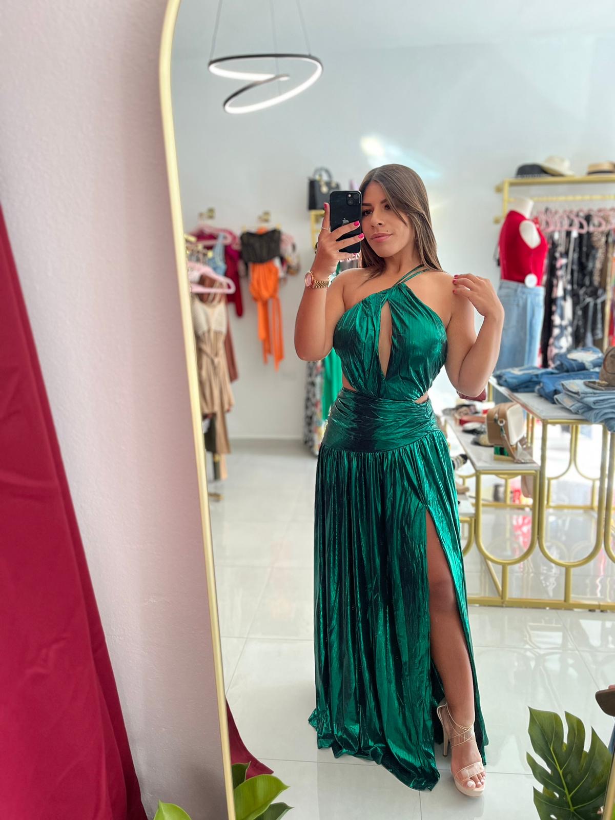 Metalic Green Elegant Maxi Dress