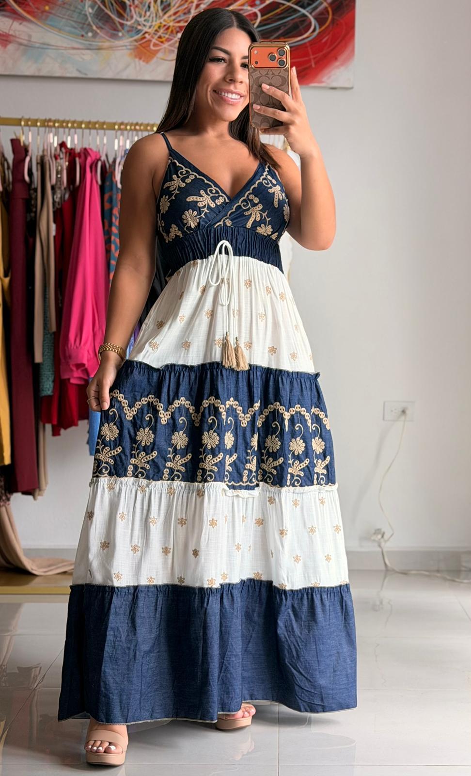 Navy & White Maxi Dress