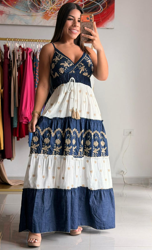 Navy & White Maxi Dress