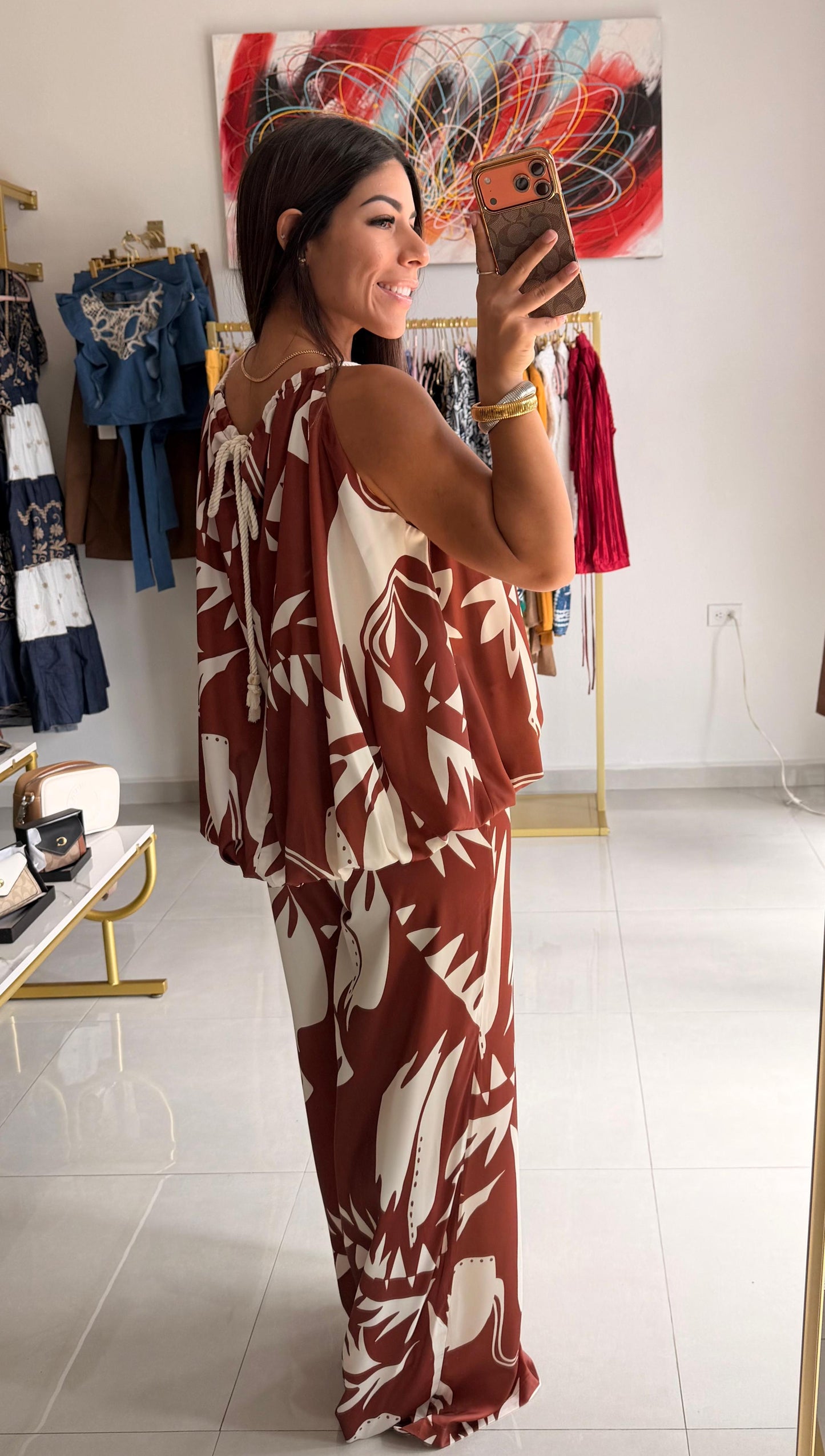 Printed Pant Set- Brown
