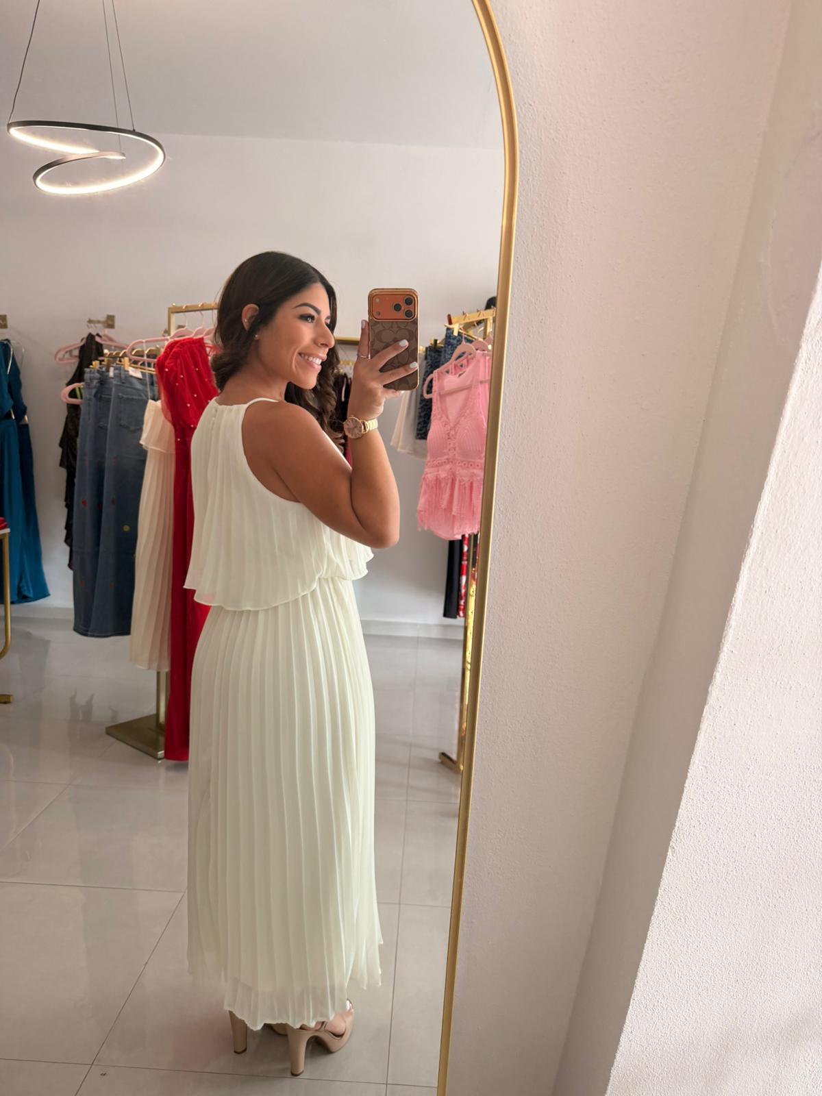 Pleated Sleeveless Flared MIDI Dress