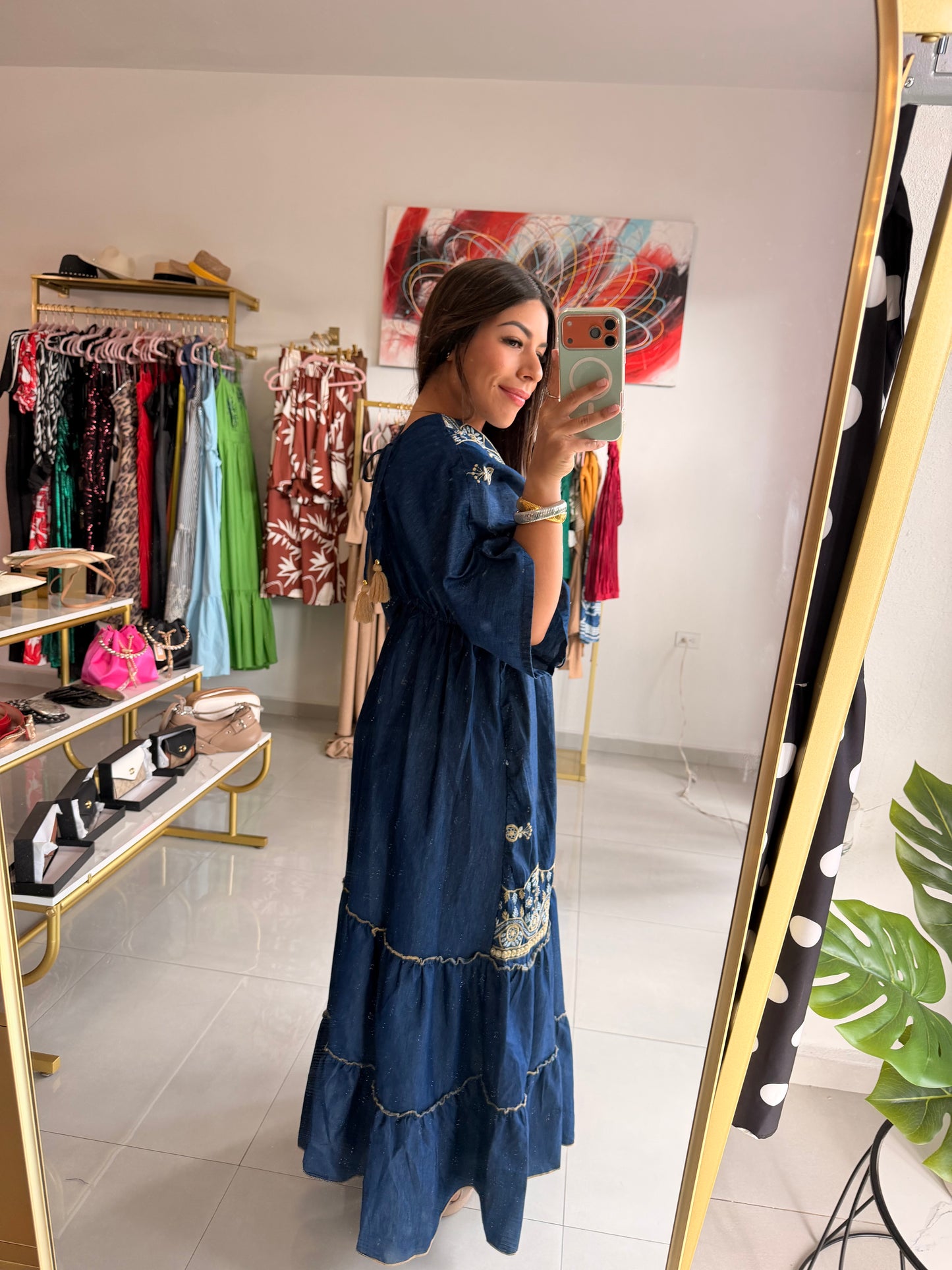 Denim Boho Style Maxi Dress