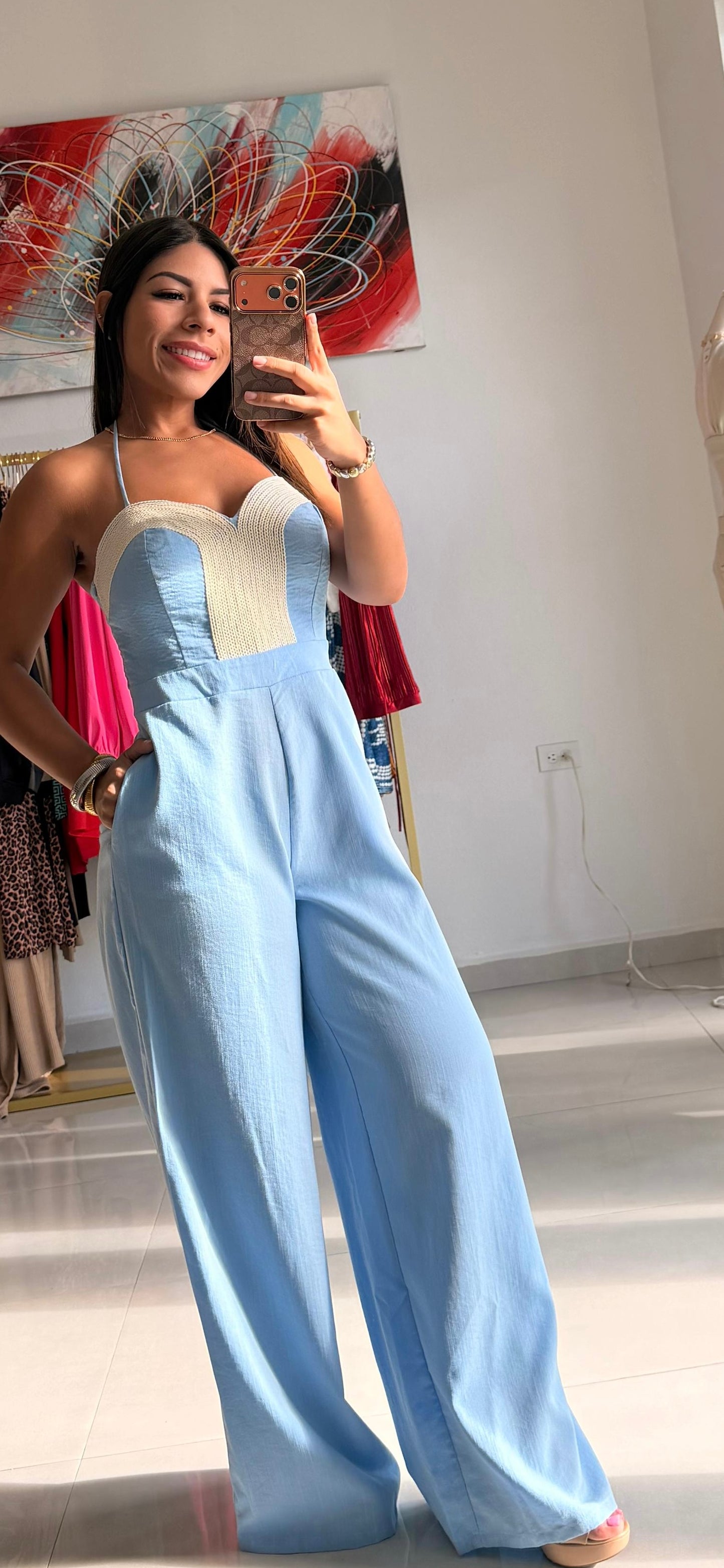 Halter Jumpsuit w Rope Trim Detail