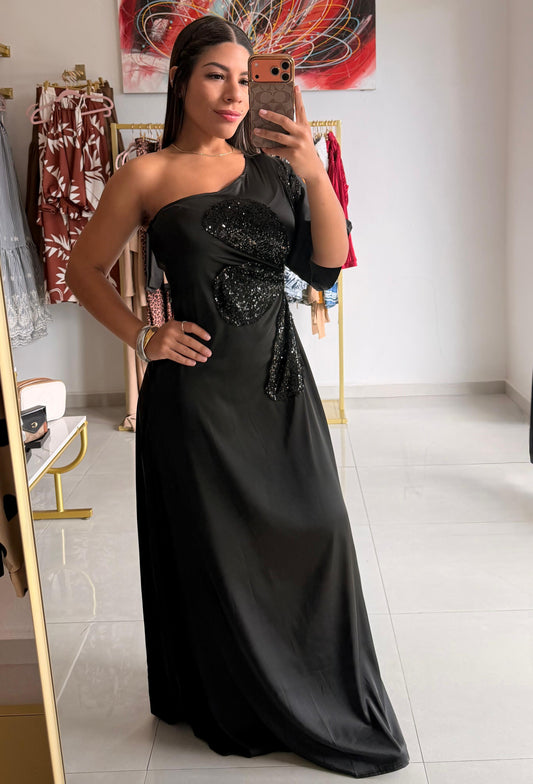 One Shoulder Satin Maxi Dress