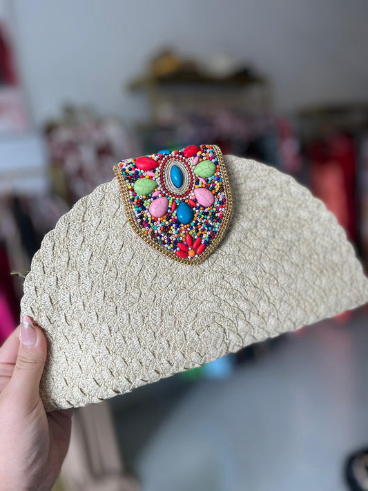 Cartera Media Luna con piedras de colores