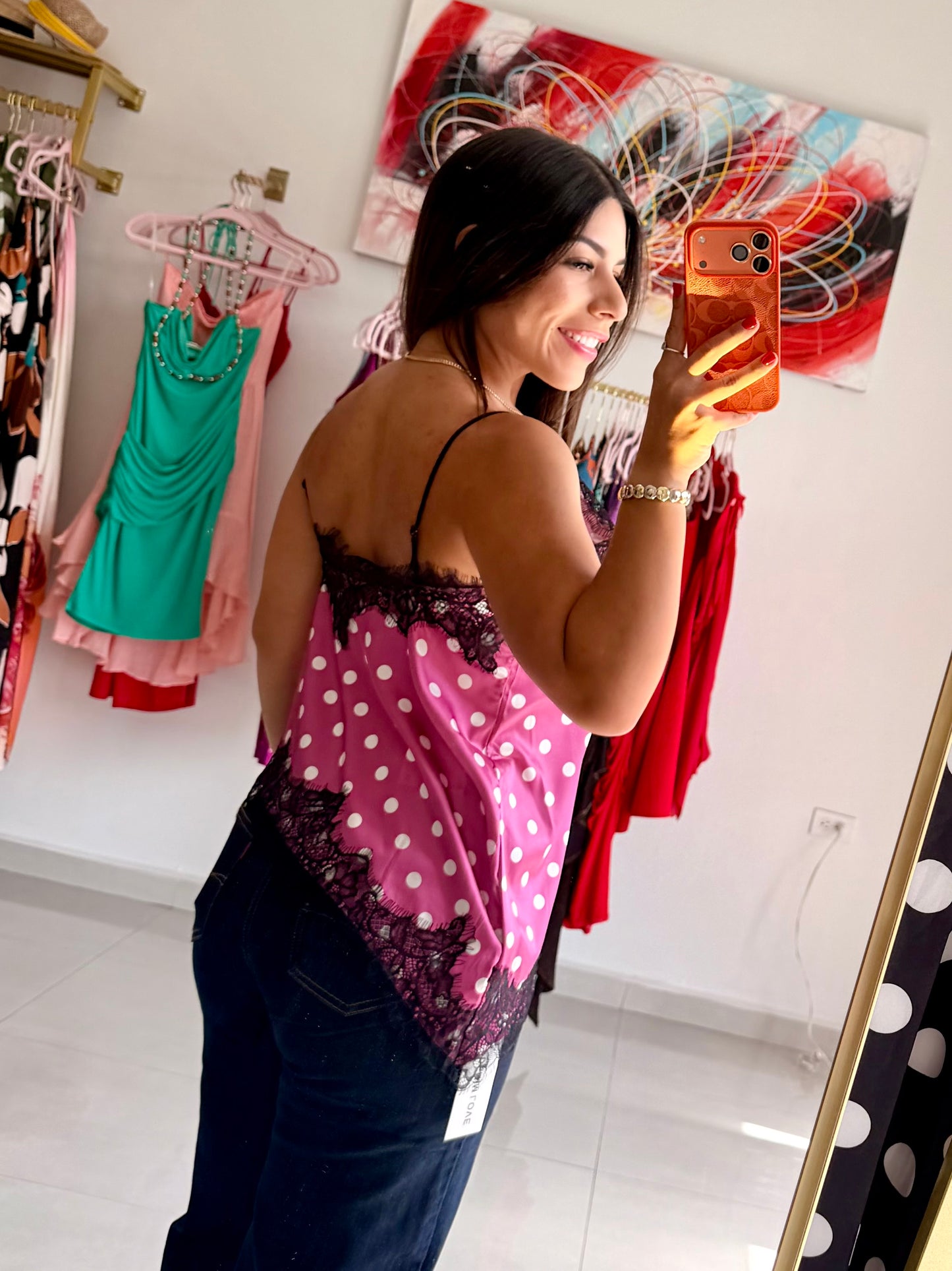 Paris Polka Top - Fucsia