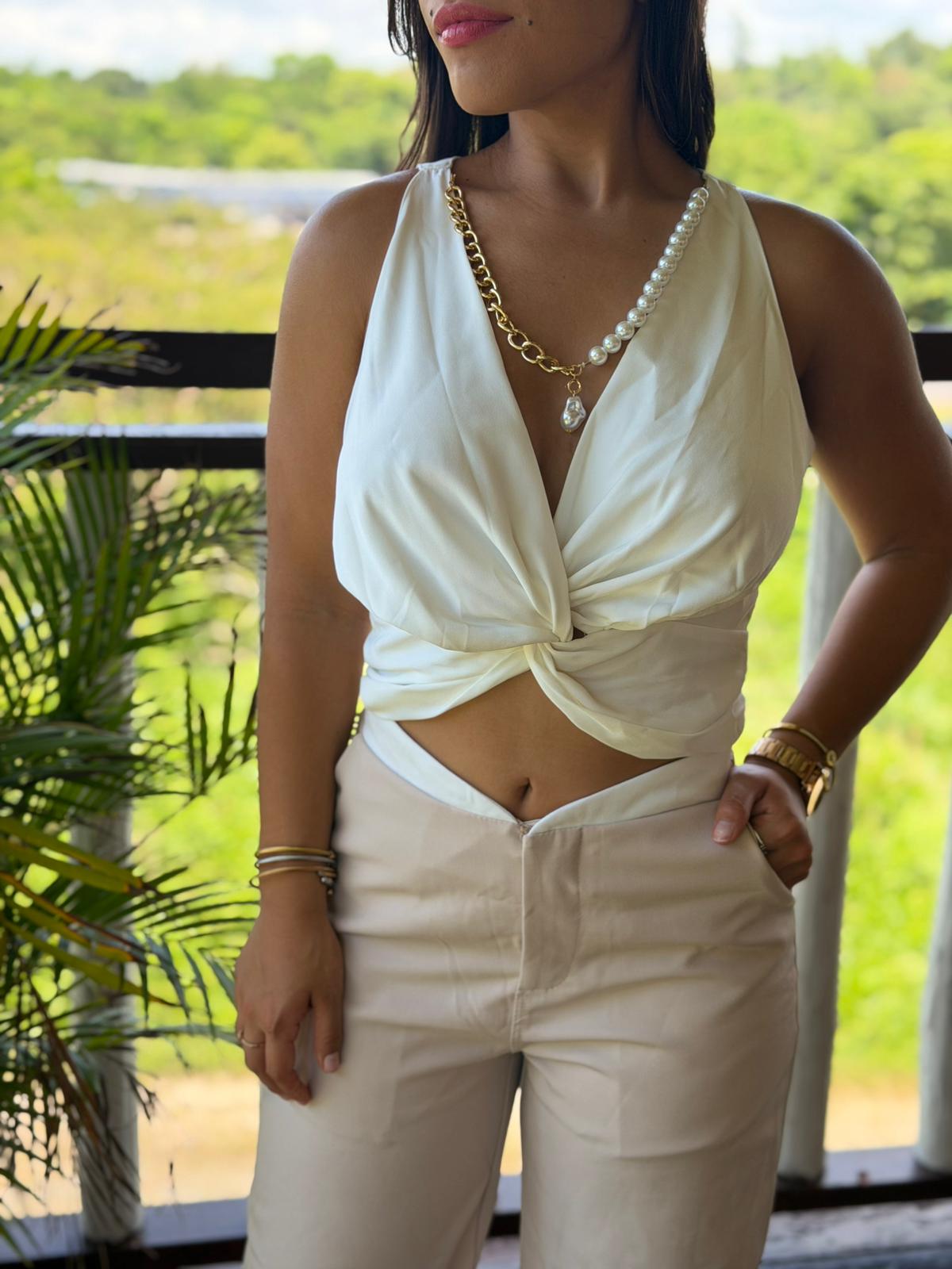 White & Cream Set Pants