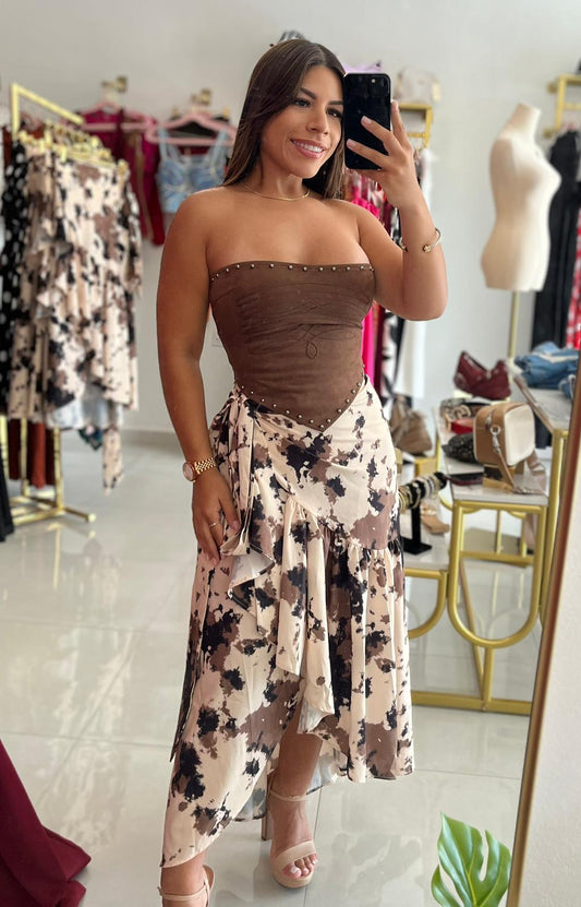 Cow Print Wrap Skirt