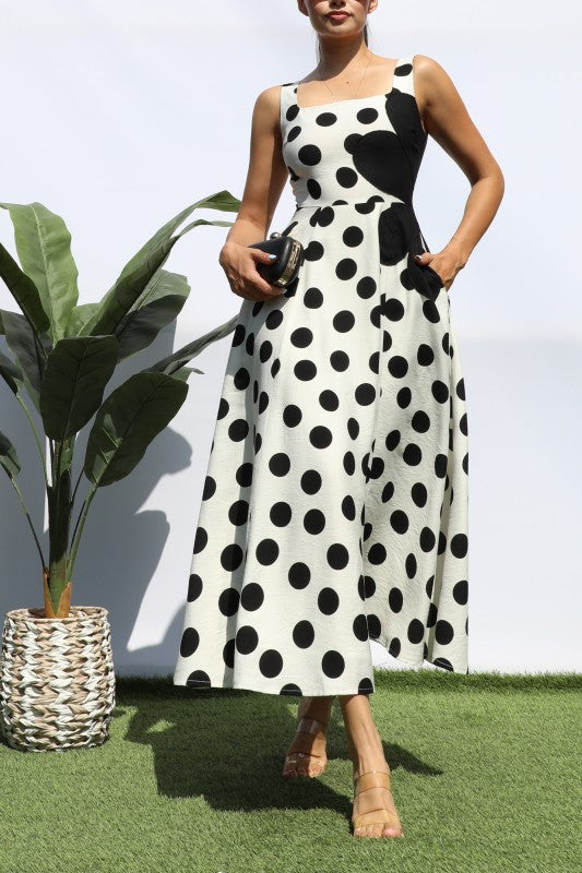 Polka Dot Flared Midi Dress