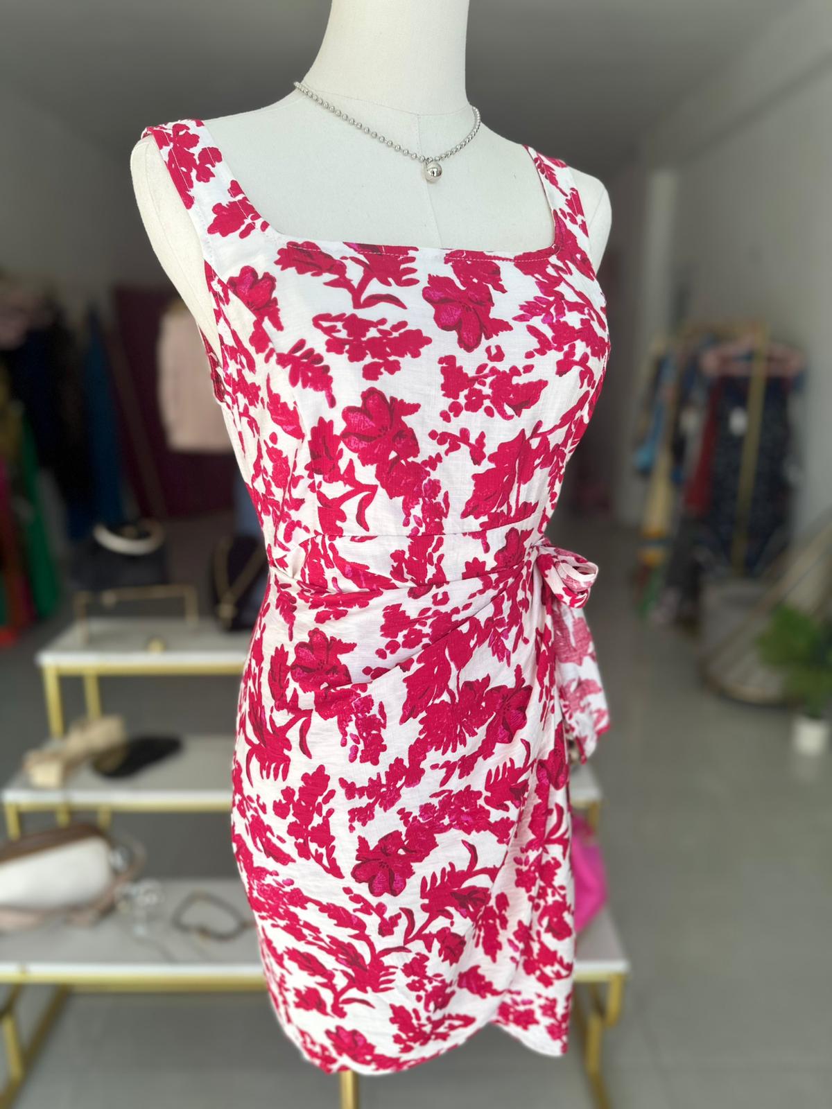 Square Neck Wrap Mini Dress