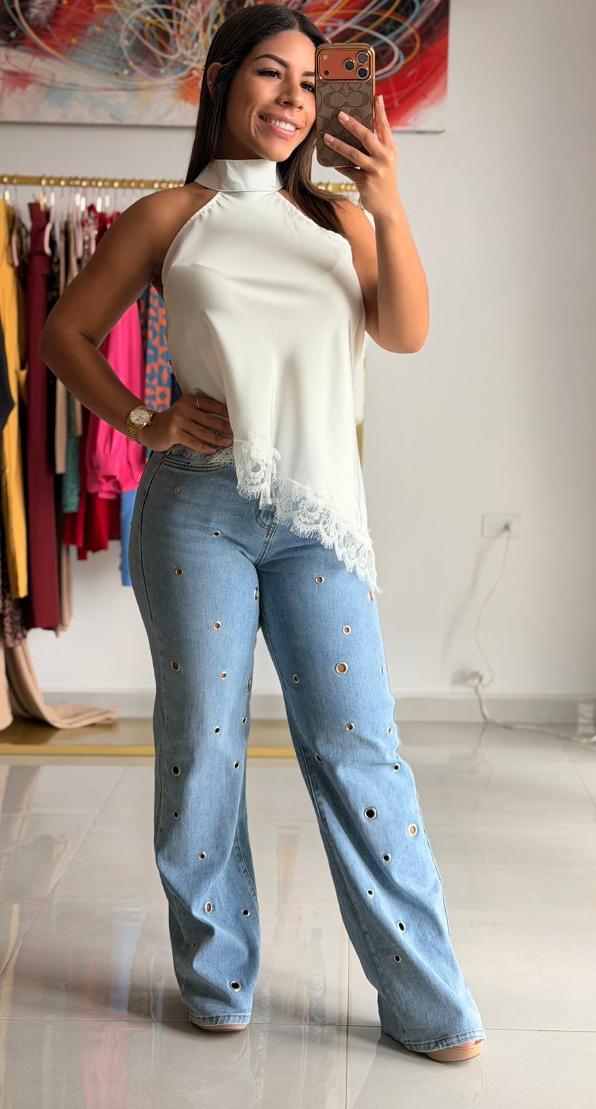 White Satin Top-Asimetric