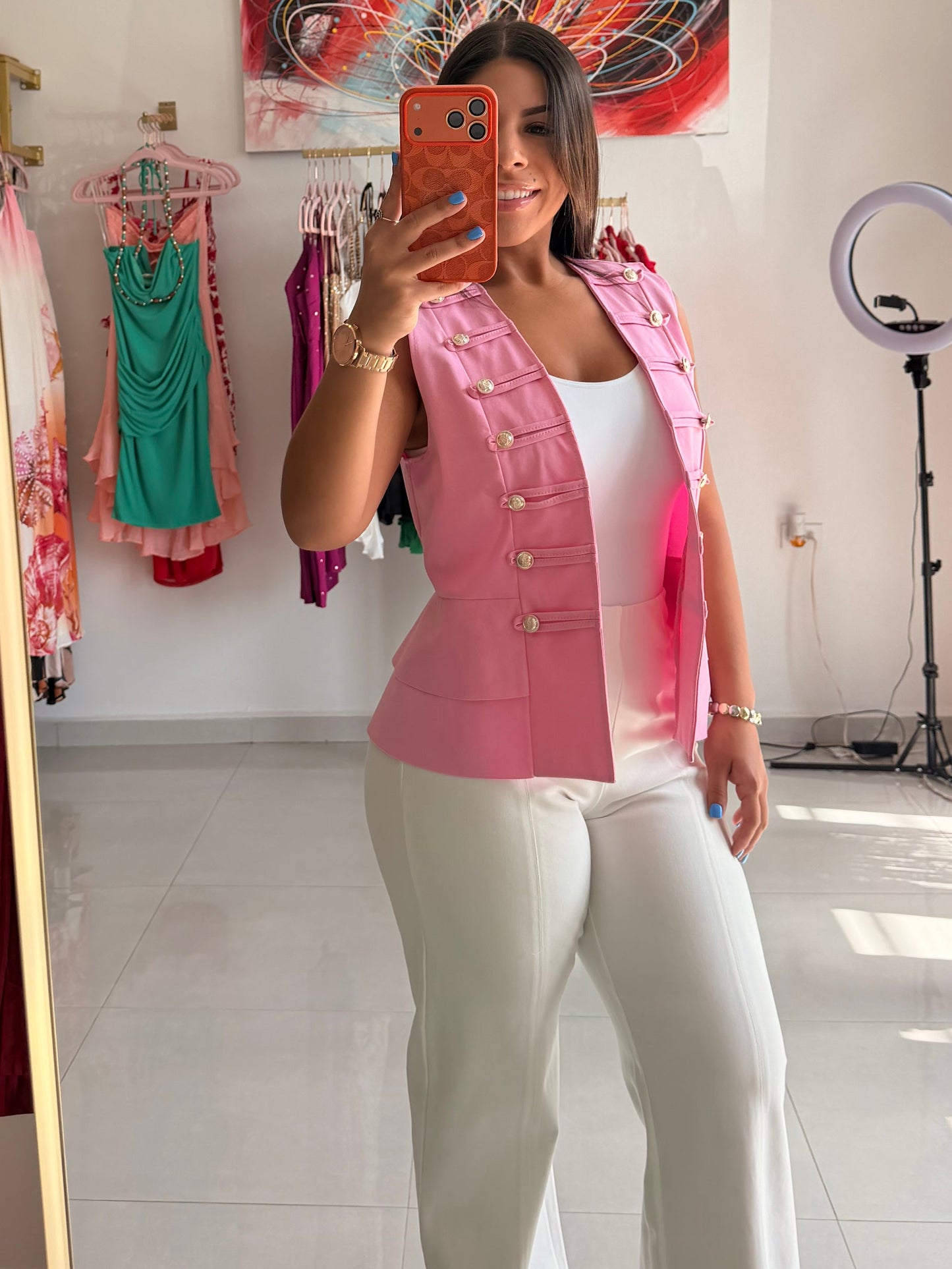 Amélie Button Vest - Pink