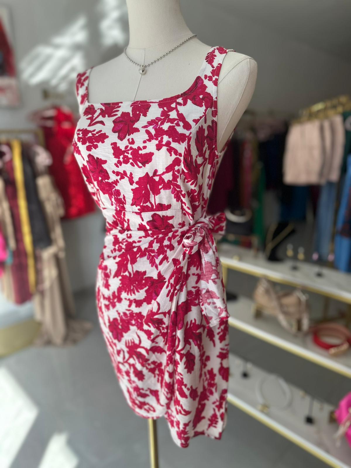 Square Neck Wrap Mini Dress