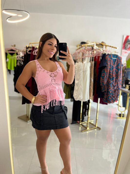 Top Rosa Frente tejido