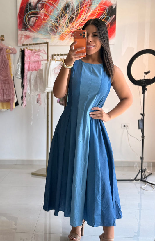 Blue Denim Midi Dress