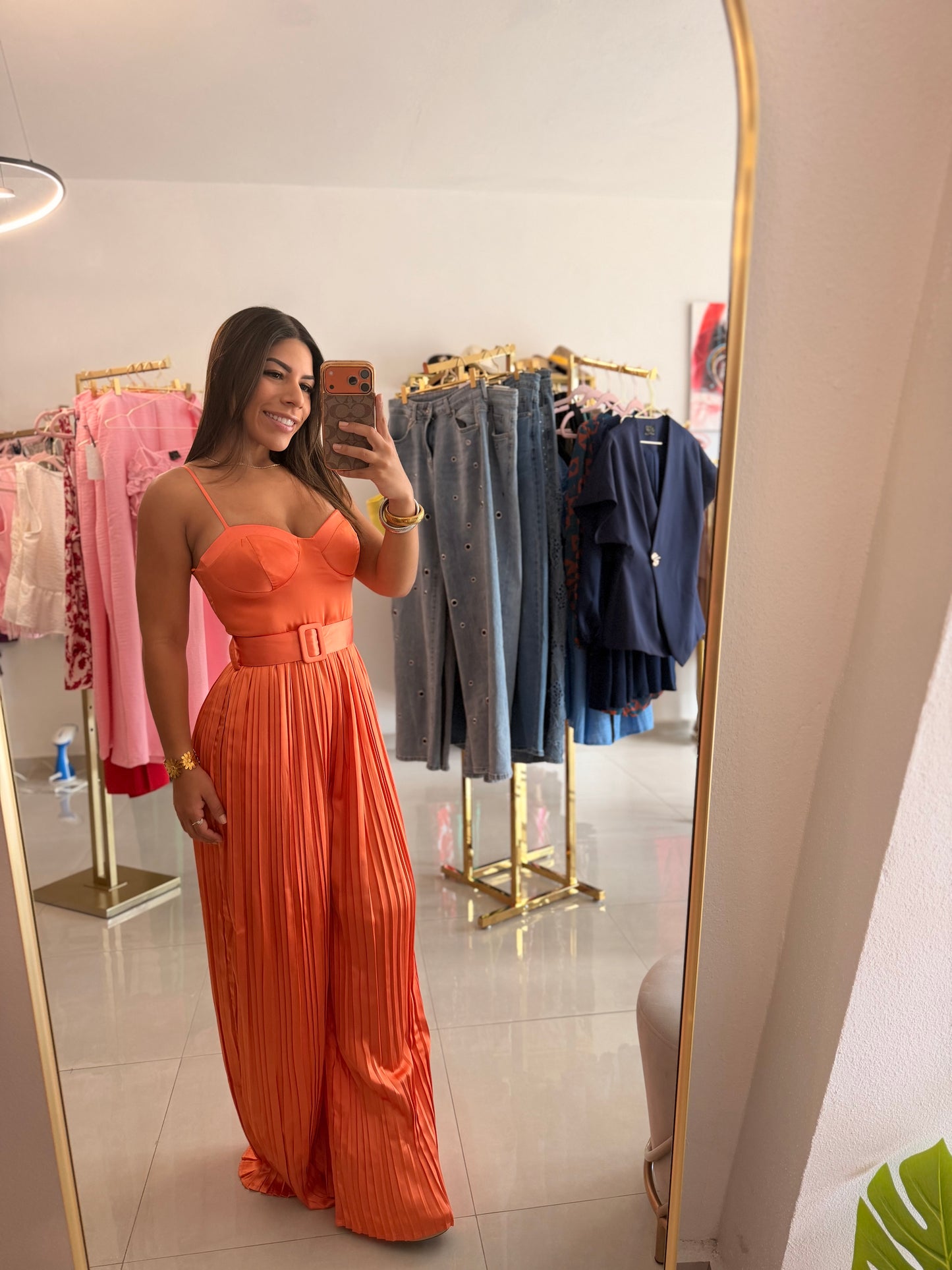 Belted Pleated Wide Leg Jumpsuit