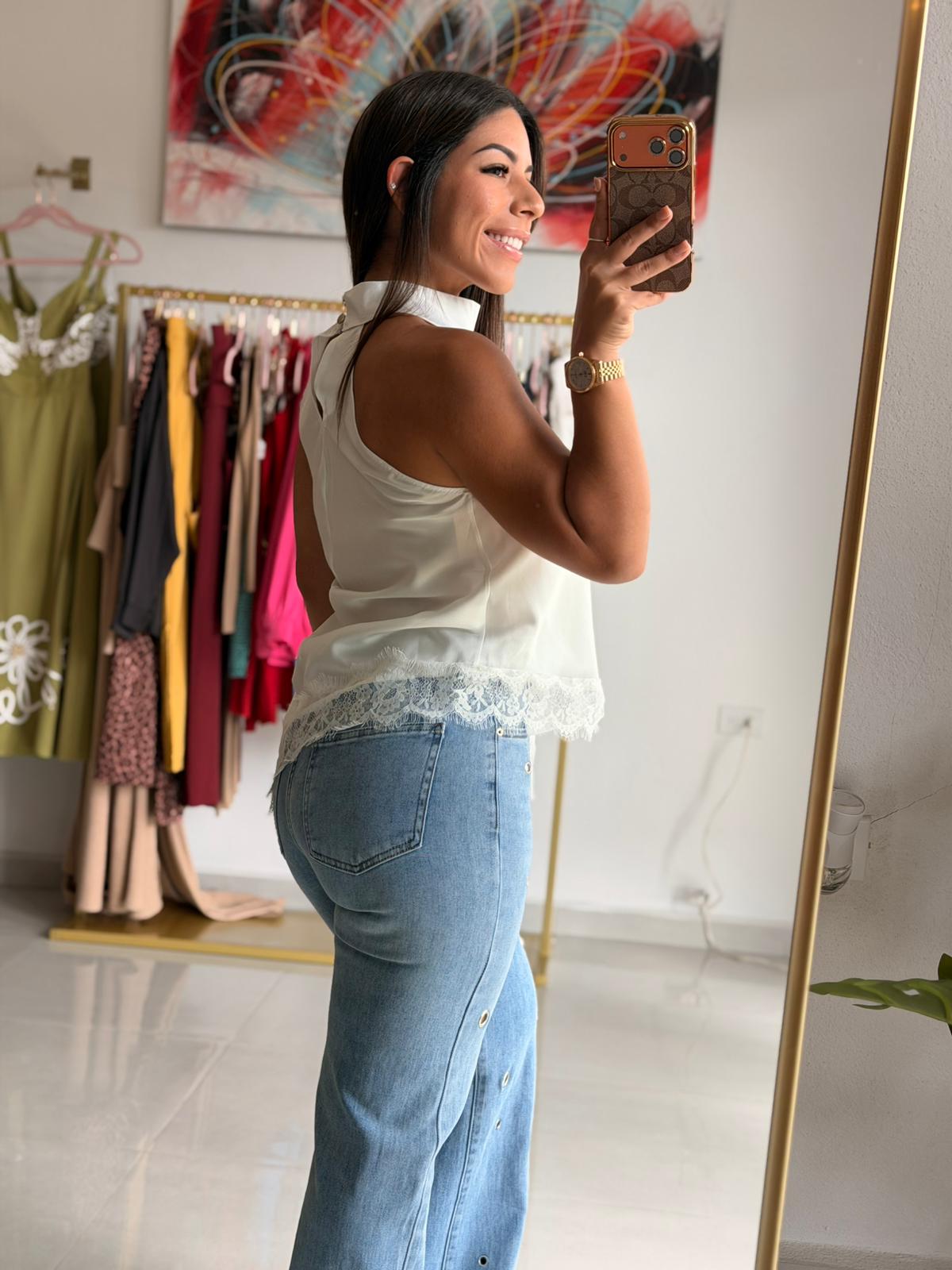 White Satin Top-Asimetric