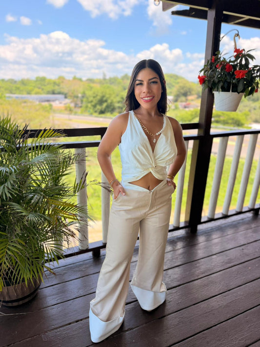 White & Cream Set Pants