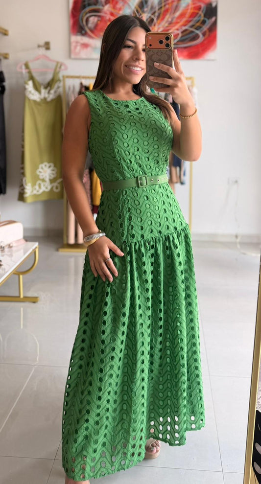 Green Midi Dress with belt