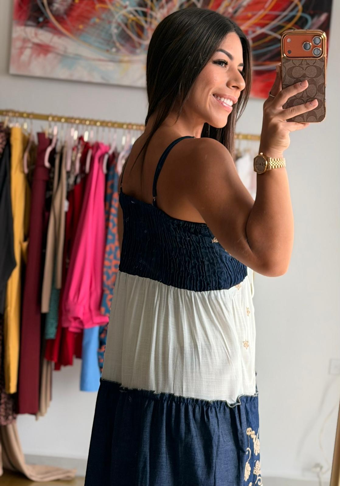 Navy & White Maxi Dress