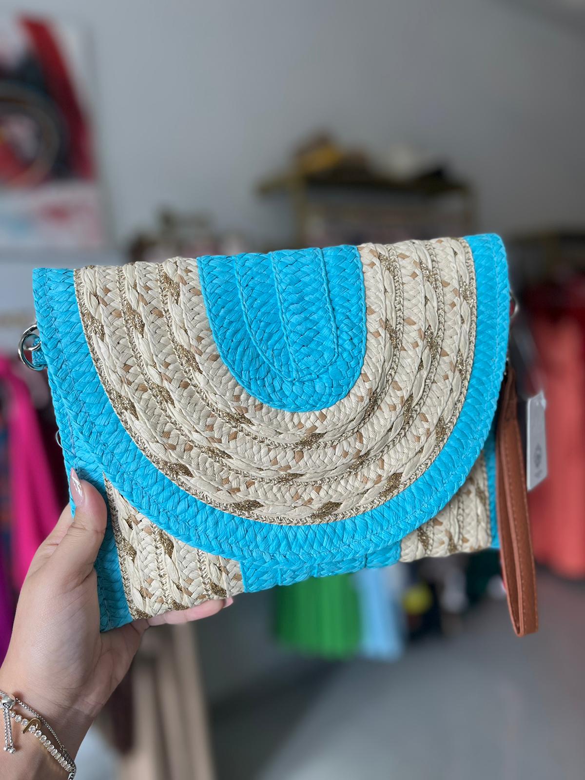 Cartera Crema con Borde Azul