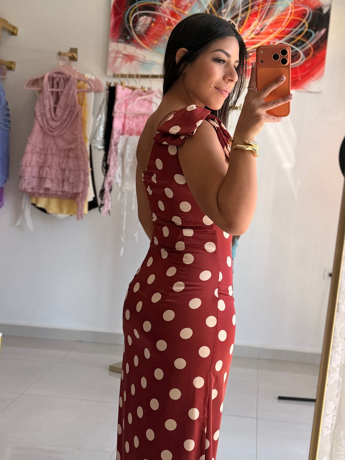 Merlot Polka Dot Midi Dress
